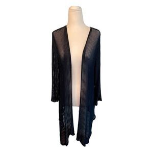 Chico's Travelers Kimono Cardigan Navy Blue Chevron Mesh Open Front Swim Cover U